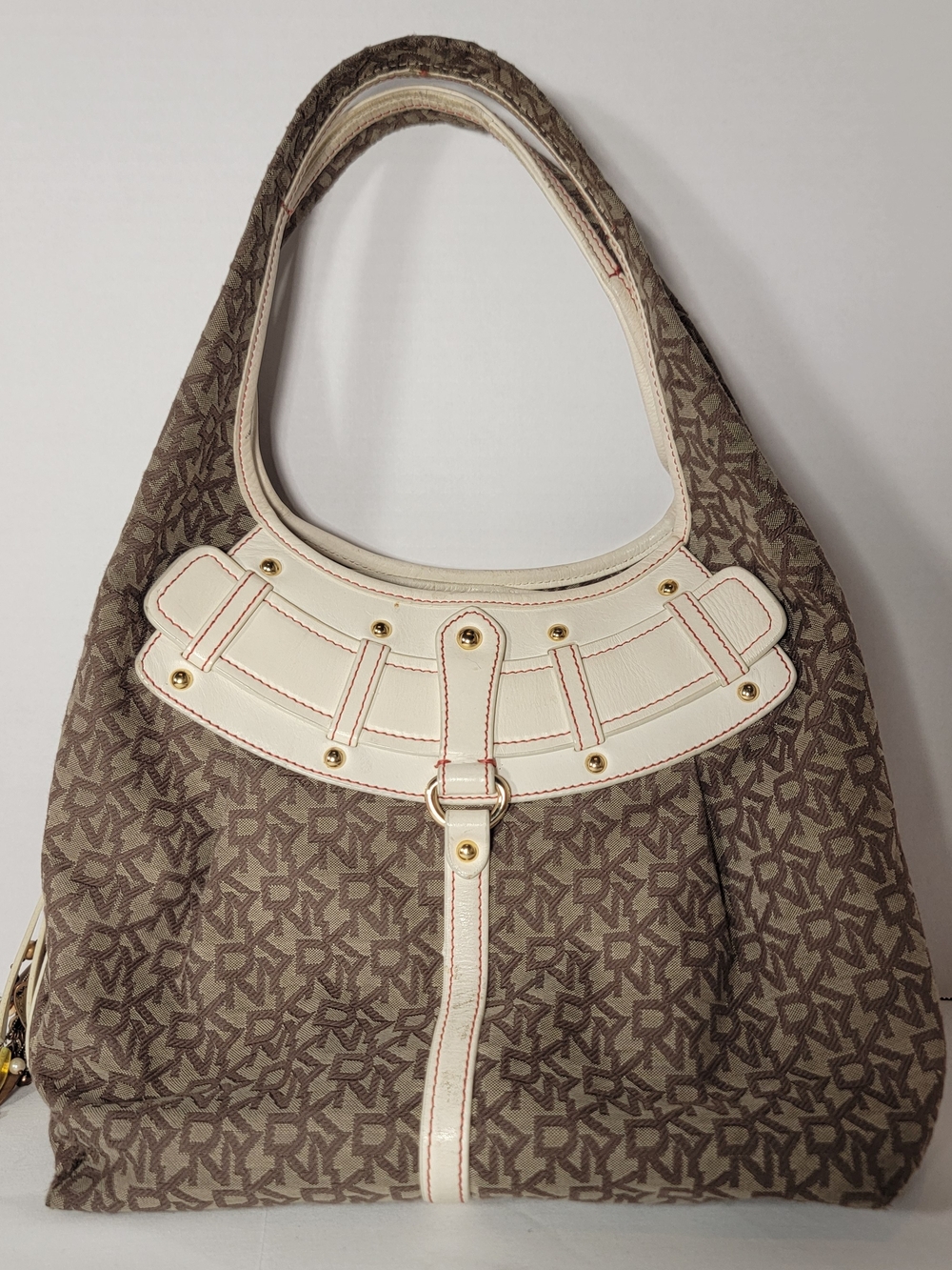Y2k Vintage DKNY Brown Monogram Hobo with Cream Trim